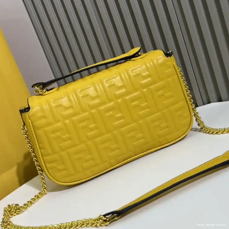 Cheap Motif Bag Leather Yellow In Baguette FF Chain Fendi Nappa Midi 0617